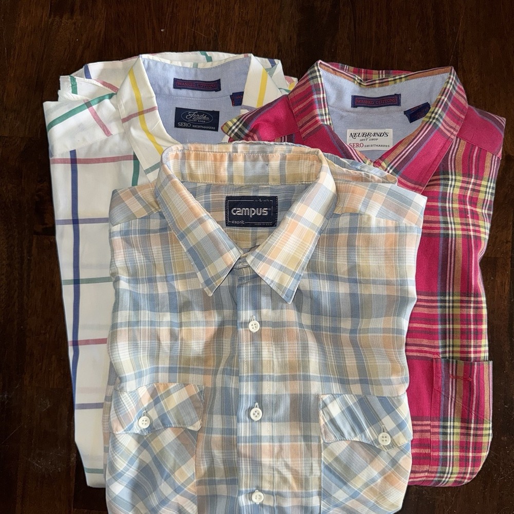 Sero Campus Shirts Mens L Lot of 3 Short Sleeve Plaid Thin Vintage 90s